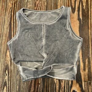 FABLETICS Green Ribbed Twist Front Tank Top